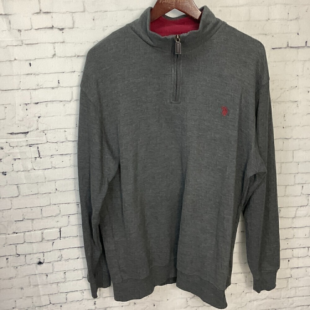 Us Polo Assn Men Gray Pullover Sweater Zip Up Mock Neck Long Sleeve Shirt XXL U2 - Picture 2 of 12